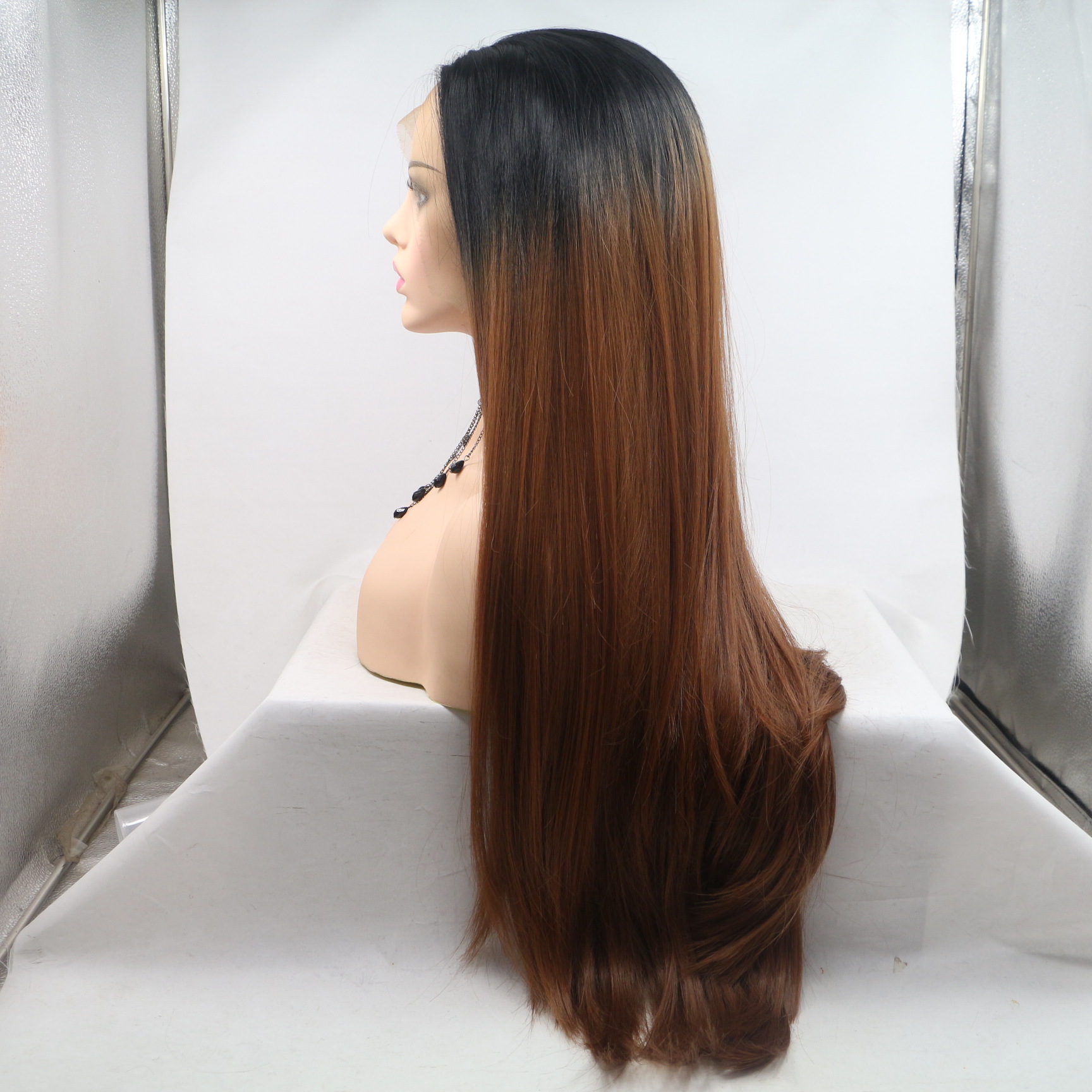 NEW LOOK teñido peluca comercio exterior damas europeas y americanas cabello recto negro marrón gradiente fibra de peluca