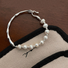 s925纯银半镯珍珠手链女 法式复古简约高级感ins不规则巴洛克手环
