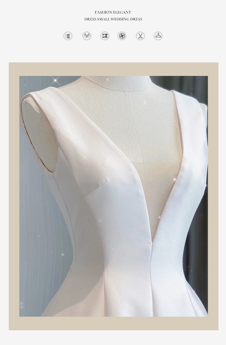 Vintage Satin Wedding Dress Minimalist Style High Quality Elegantly Slimming V Neck Long Train For Women_ecoleips.com