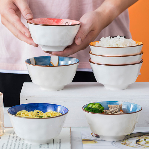 Strictly Selected Parent-Child Bowl Creative Family Four-Person Set Tableware Household Cute Ceramic Bowl Playful Rice Bowl