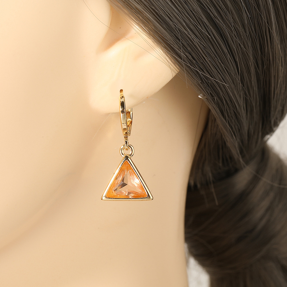 Fashion Triangle Copper Inlay Artificial Gemstones Drop Earrings 1 Pair