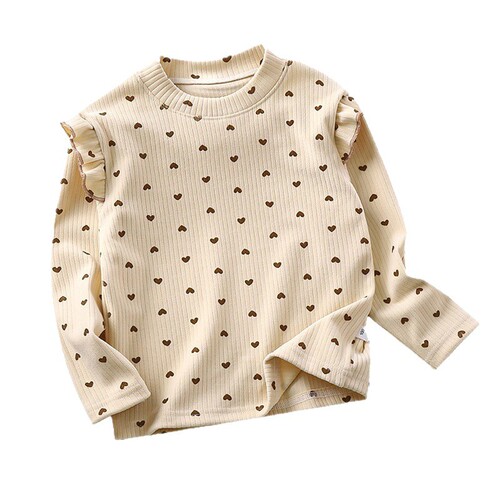 Girls 'autumn and winter floral bottoming shirt Girls' flying sleeve autumn T-shirt Little girl all-matching Internet celebrity flying sleeve bottoming shirt
