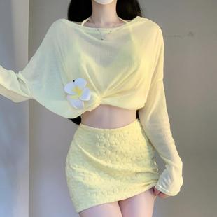 2024 New Bikini Swimsuit Women's Sexy Pure Desire Small Chest Push-up Split High-end Sense Blouse Sunscreen Hot Spring
