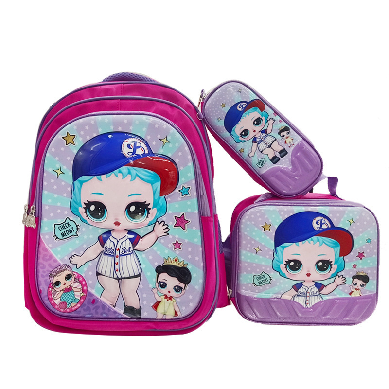 Schoolbag Factory 3D Three piece Set Shaodong Primary School Students Wholesale Shoulder Three piece Set Backpack Cartoon Backguard Rod Backpack