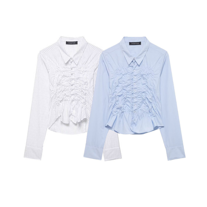 Foreign Trade Wholesale 2026 New Style European and American Fashion Simple Elastic Pleated Poplin Shirt 4772011 403