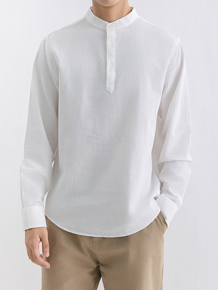 Nuevo estilo chino de hombre Waffle Henry camisa de cuello hombre sensación de alto cuello casual camisa de hombre de manga larga camiseta