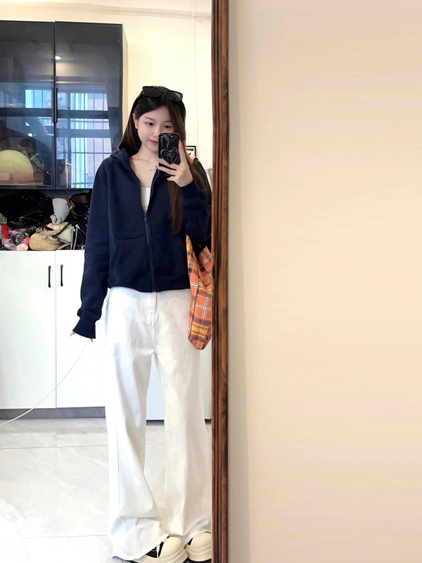 山东即墨卫衣女上衣2025秋季新款短款韩版修身连帽运动开衫外套|undefined