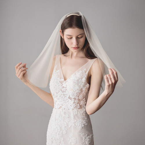 V620 New Simple Bridal Veil Beautiful Plain Yarn Double Layer Veil Hand-sewn Hair Comb Bridal Wedding Veil
