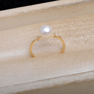 AU750 Gold Ring Women's Simple Closed Ring Women's 6-9 Pearl Ring Empty 5663