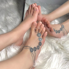 European and American Cross-border Retro Carved Round Plate Multi-Strand Fringe Foot Chain Summer Beach Exaggerated Toe Ring Foot Accessory for Women Trend