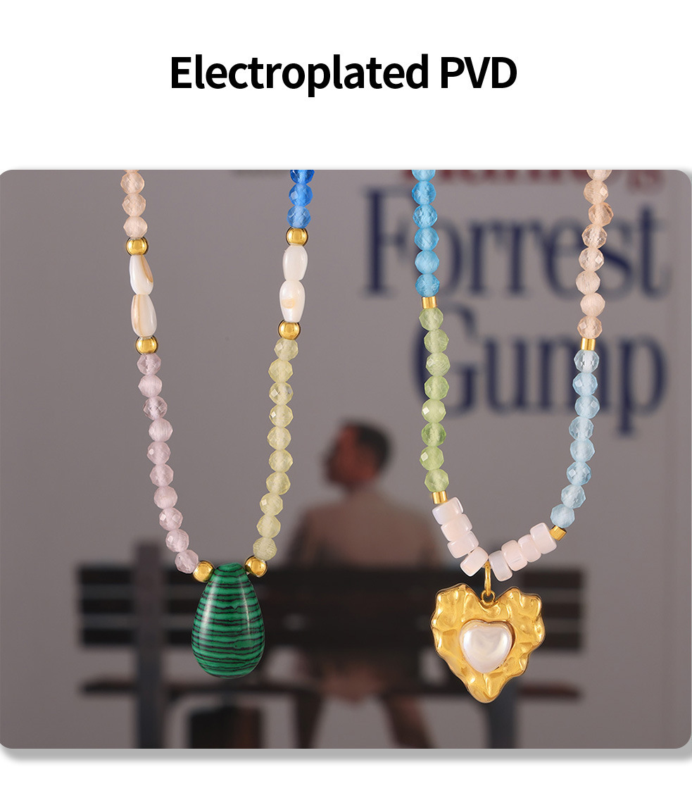 Natural Stone, Titanium Steel Chain Material Beaded Chain Chain Type 1 Piece Quantity Classic Style Geometric Heart Shape Natural Stone Titanium Steel Beaded Chain Pendant Necklace In Bulk