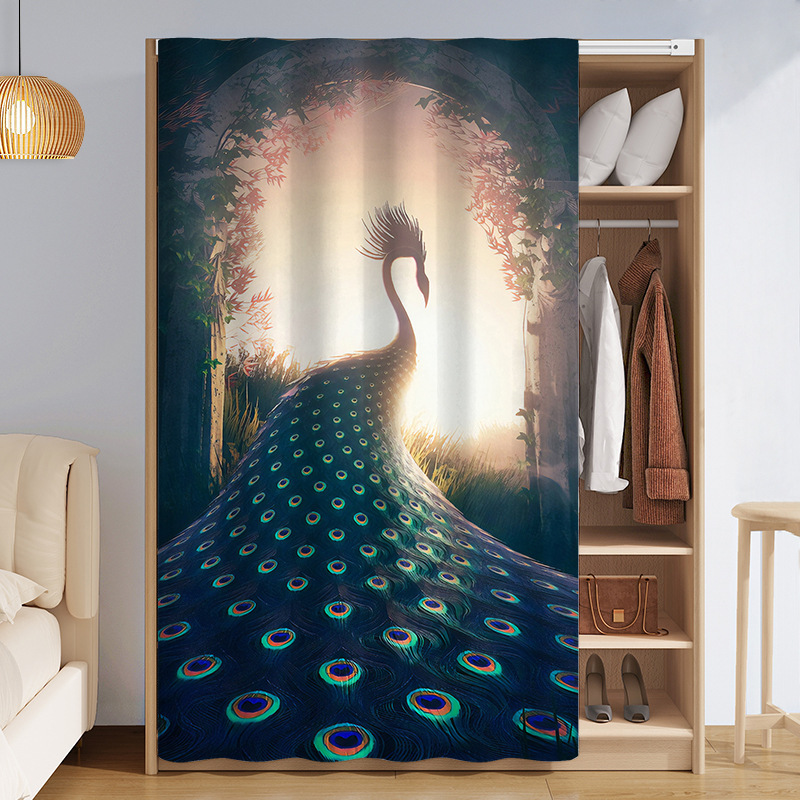 Customized Garden Beauty Peacock Dustproof Wardrobe Partition Curtain Digital Print Door Curtain Cross-Mirror Custom Design Dropshipping