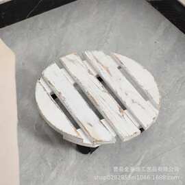木质万向轮花盆置物架可移动木质底座圆形盆栽底座露台底座置物架
