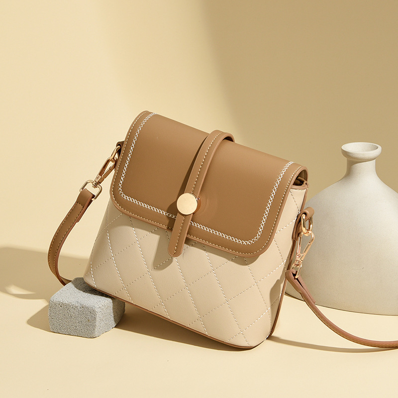 New French-Style Quilted Rhombus Bucket Bag, Exquisite and Elegant Genuine Leather Women's Bag, Fashionable Niche Shoulder Crossbody Bag Factory