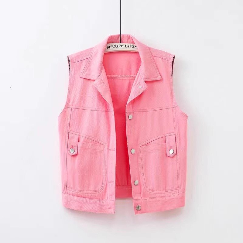Colorful Denim Vest Women's Short Spring and Autum 2025 New Lapel Sleeveless Jacket Slim Vest Outer Wear