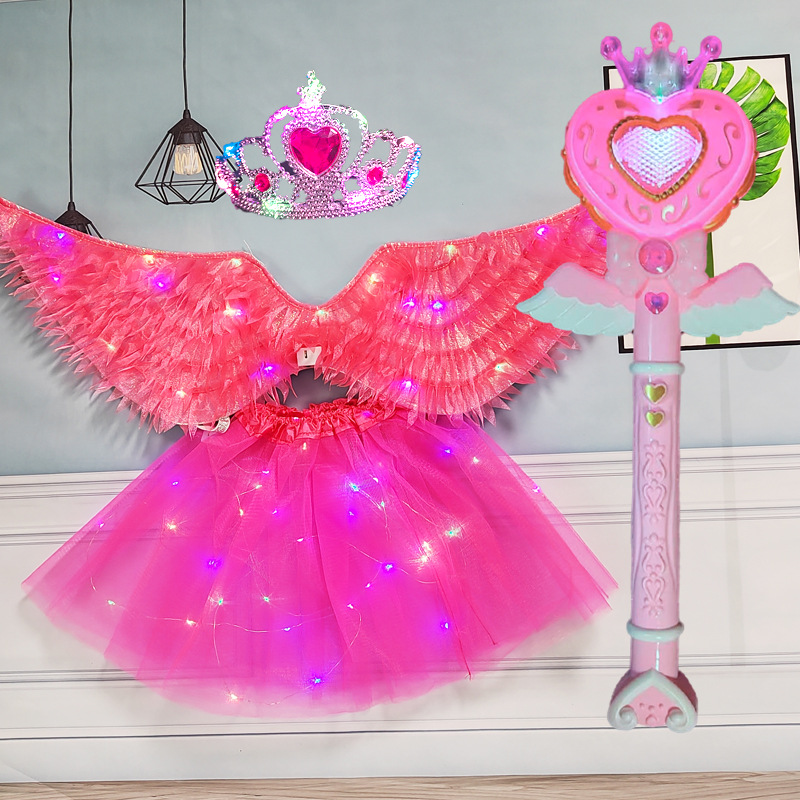 Seis días, tela luminosa, alas de ángel, niña, espectáculo luminoso, adornos de espalda, luces de Halloween para niños, alas de neón