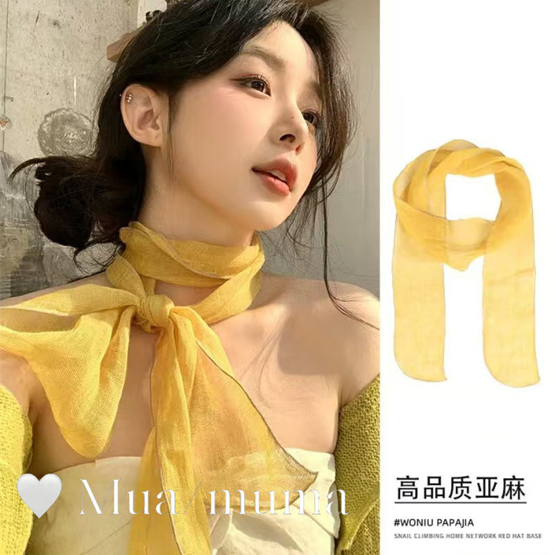 迎接夏天~氛围感时尚系脖丝巾女2025新款高级感亚麻长条围巾配饰