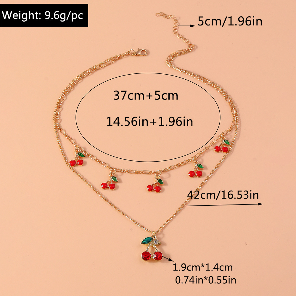 15g Weight Alloy Pendant Material Double Layer Necklaces Classification Alloy Chain Material 1 Piece Quantity Date, Tea Party Occasion Alloy Material Cherry Pattern Women's Gender Plating Design Sweet Style Sweet Cherry Alloy Wholesale Double Layer Necklaces 无