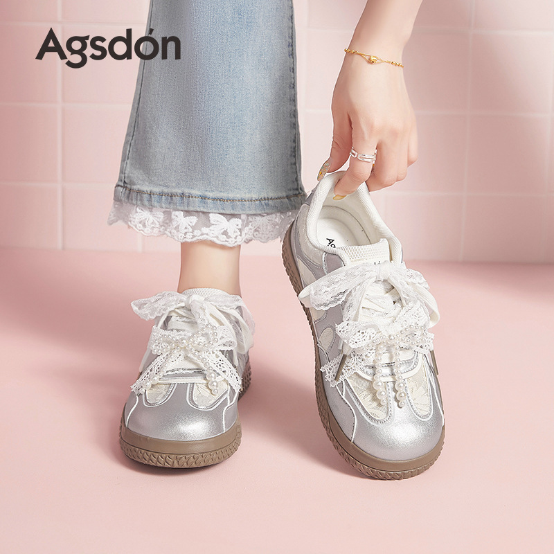 Augu Shi Deng plata zapatos de entrenamiento de mujeres 2025 nuevo estilo de ballet de otoño zapatos de skate casuales zapatos deportivos con suela gruesa