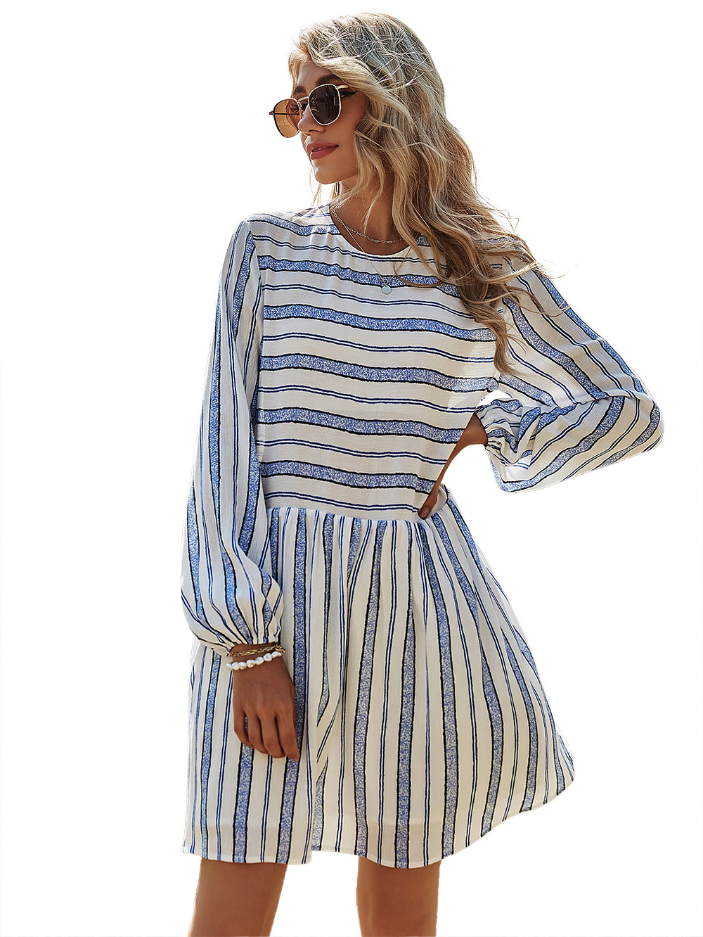 New Casual Stitching Striped Doll Version Loose Dress display picture 9