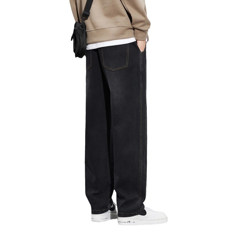 Jeans 2023 de los hombres con forro polar popular primavera y otoño rectos sueltos cintura ajustada pierna ancha casual pantalones largos Otoño e Invierno
