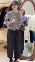 加厚毛呢松紧腰休闲裤女大码胖mm秋冬新款梨形身材裤子阔腿九分裤