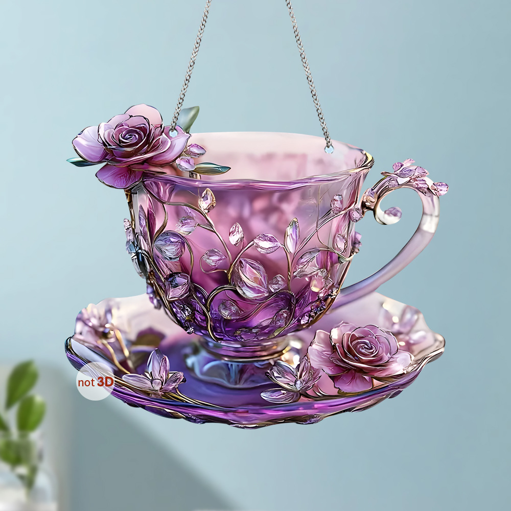 Colgante transfronterizo nuevo estilo europeo iris púrpura taza de café acrílico colgante listado decoración porche