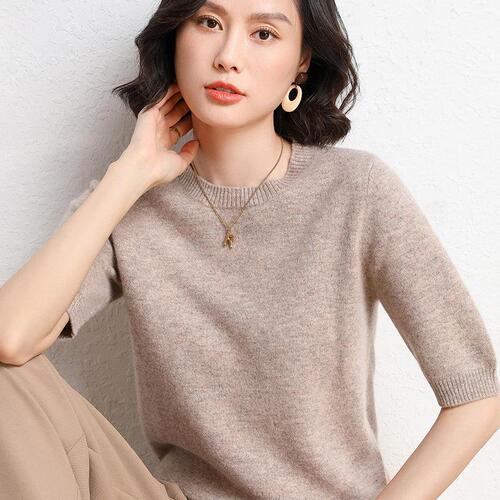 5 Autumn Knitted Sweater Women's Sweater Women's Short Sleeve Round Neck Women's