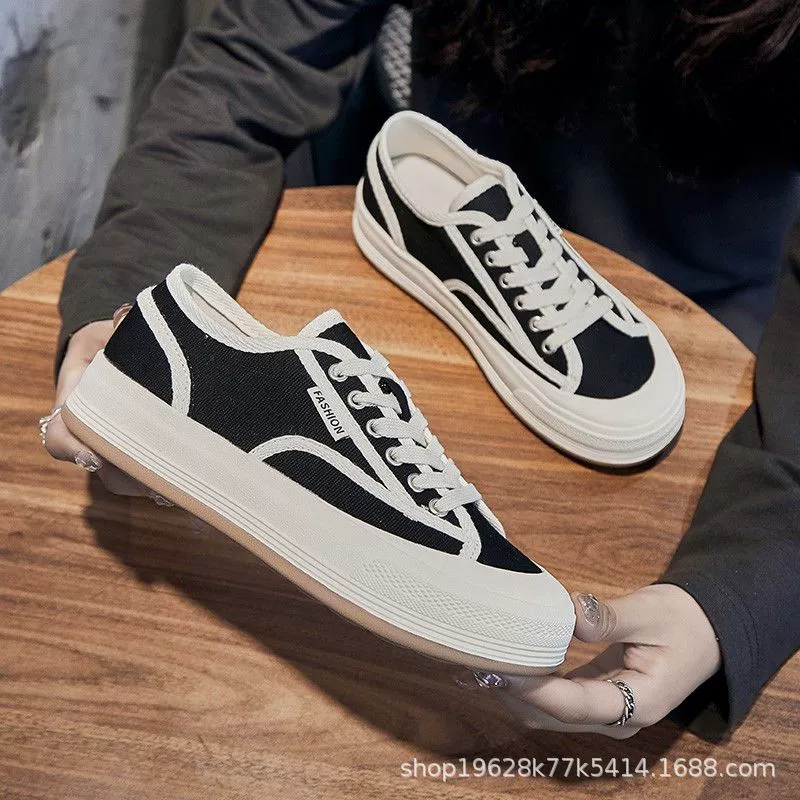 Женские парусиновые туфли на толстой подошве, новый тренд 2024, универсальные дышащие повседневные кроссовки, демонстрирующие ноги, маленькие спортивные туфли на плоской подошве