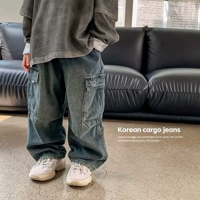 儿童裤子2025新款男童秋季童装韩版工装牛仔裤中小童直筒长裤潮