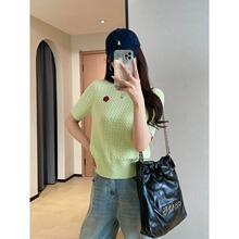 元气减龄薄荷绿海棠花刺绣短款针织衫女小个子上衣26新款H040612