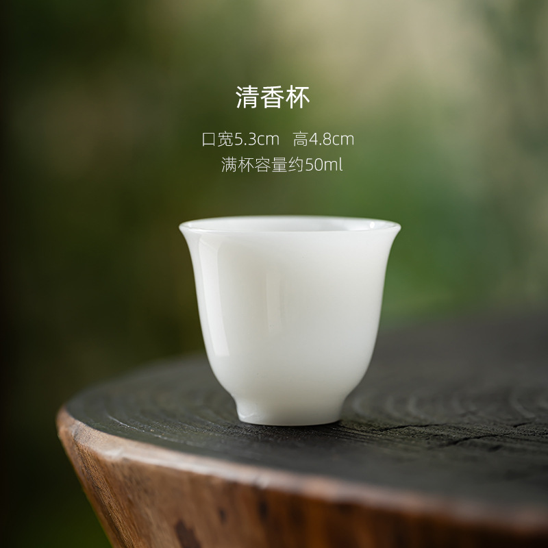 冰种羊脂玉功夫茶杯陶瓷璞玉品茗杯中国白茶碗德化白瓷喝茶小杯子|undefined