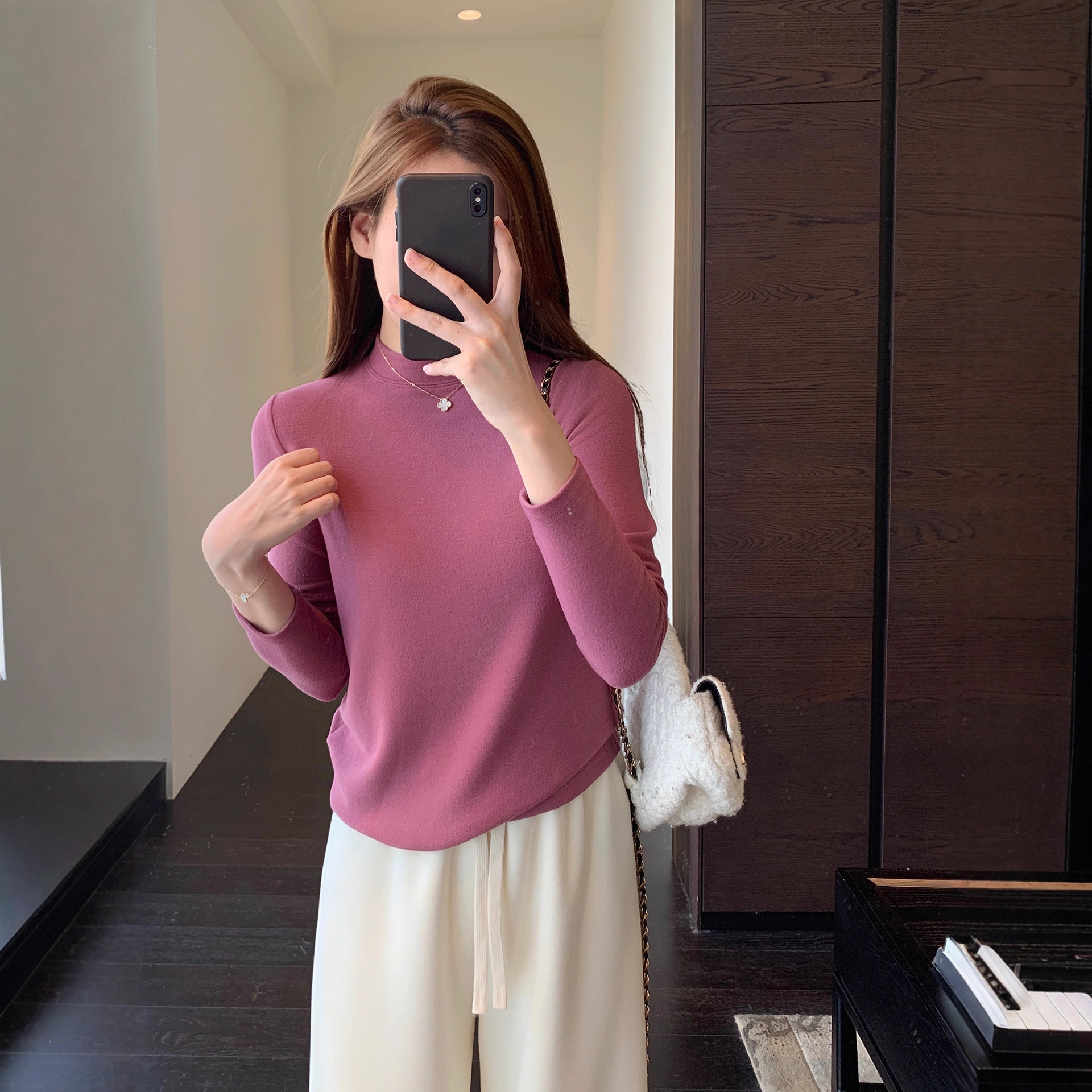 搭配神器～保暖双面绒半高领打底衫女保暖衣2025新款秋冬G110722