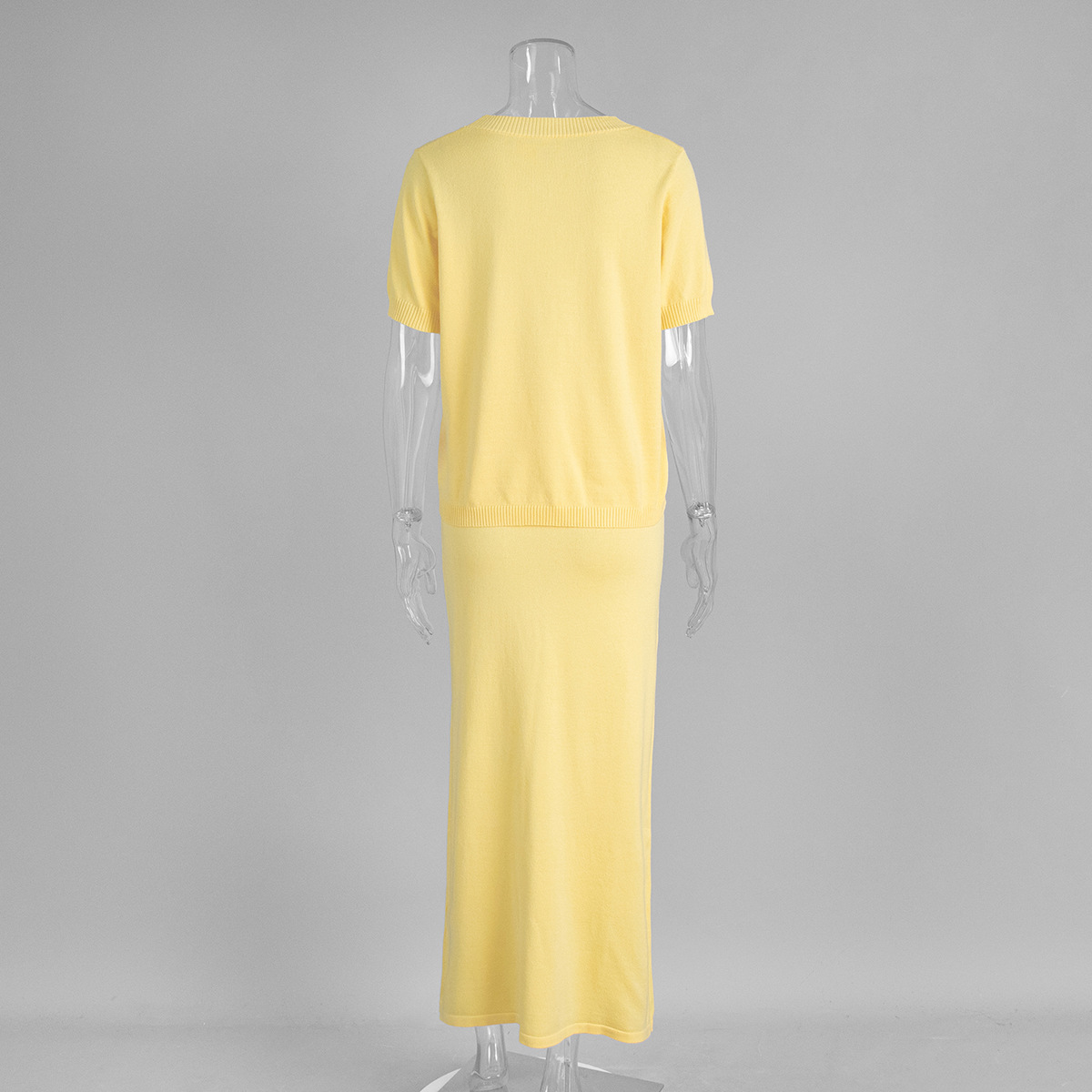 Cross-Border Pullover Shor Sleeve Half-Lengh Skir European And American 2025 Summer New Knied Solid Color Simple_ecoleips.com
