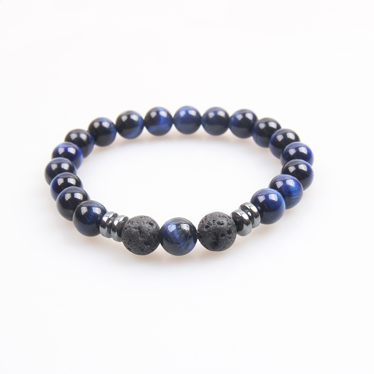 블루 타이거 아이 스톤과 화산석 팔찌 8mm