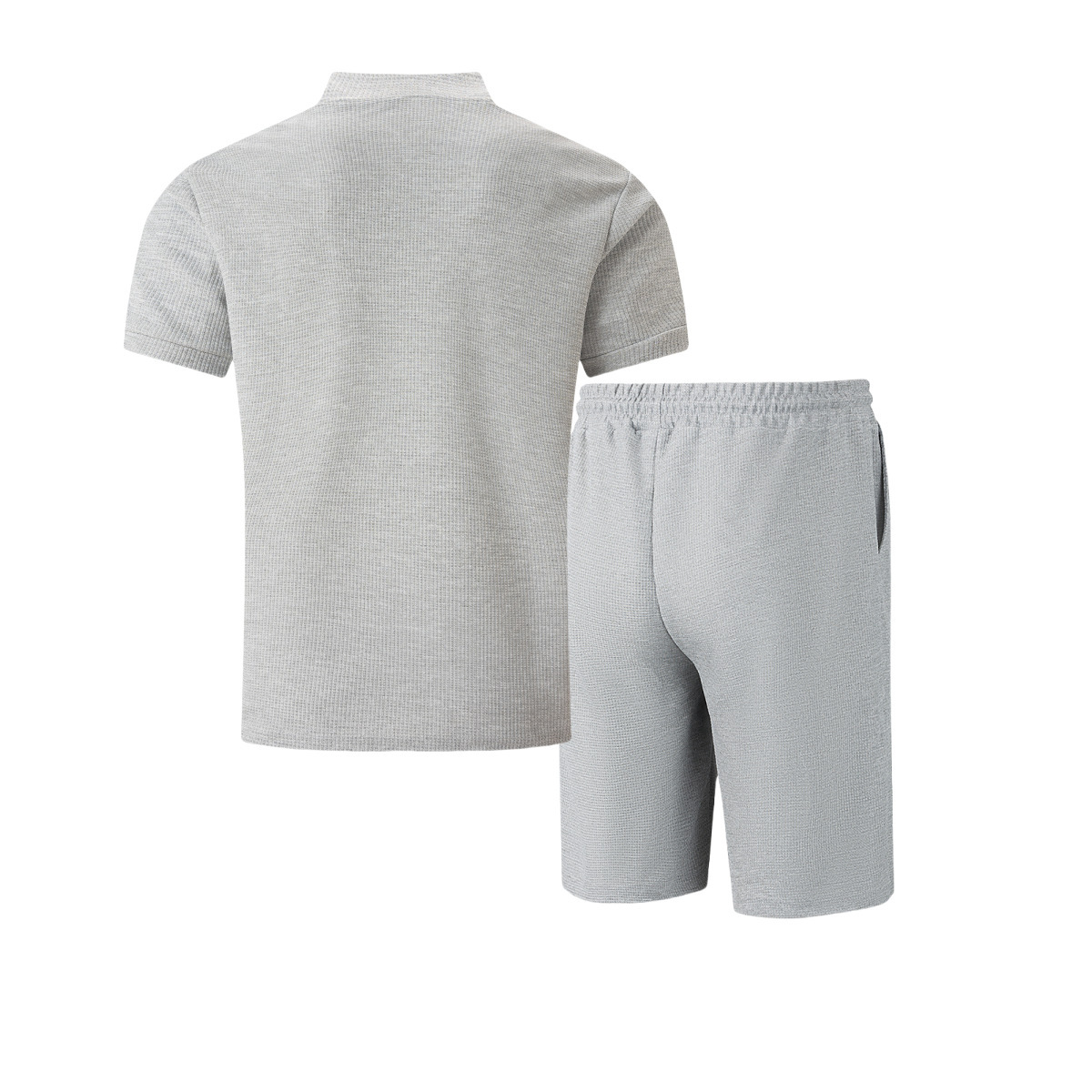 Men's Waffle Stand Collar Zip Set Casual Breathable Short Sleeve_voghion.com
