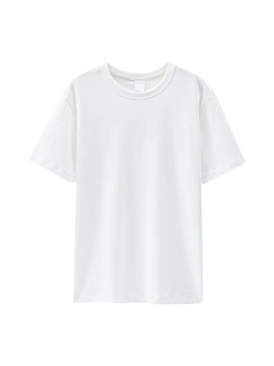 Camiseta de manga corta con cuello redondo, estilo casual americano, de algodón puro de color sólido, de algodón Xinjiang de 270 g, para hombre y mujer, con logo del fabricante impreso.
