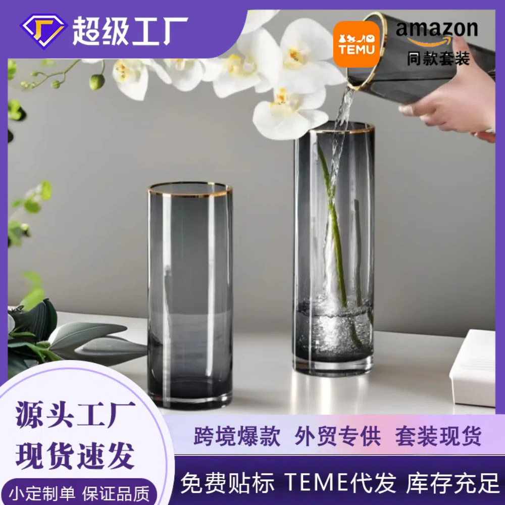 Luz de lujo de oro pintura de vidrio transparente florero de flores secas sala de estar decoración de flores creativo simple nórdico acuático arreglo floral