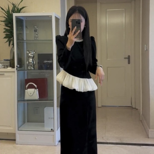 2025 Autumn Large Size European French Collar Beaded Rhinestone Elastic High Waist Irregular Slit Skirt Set