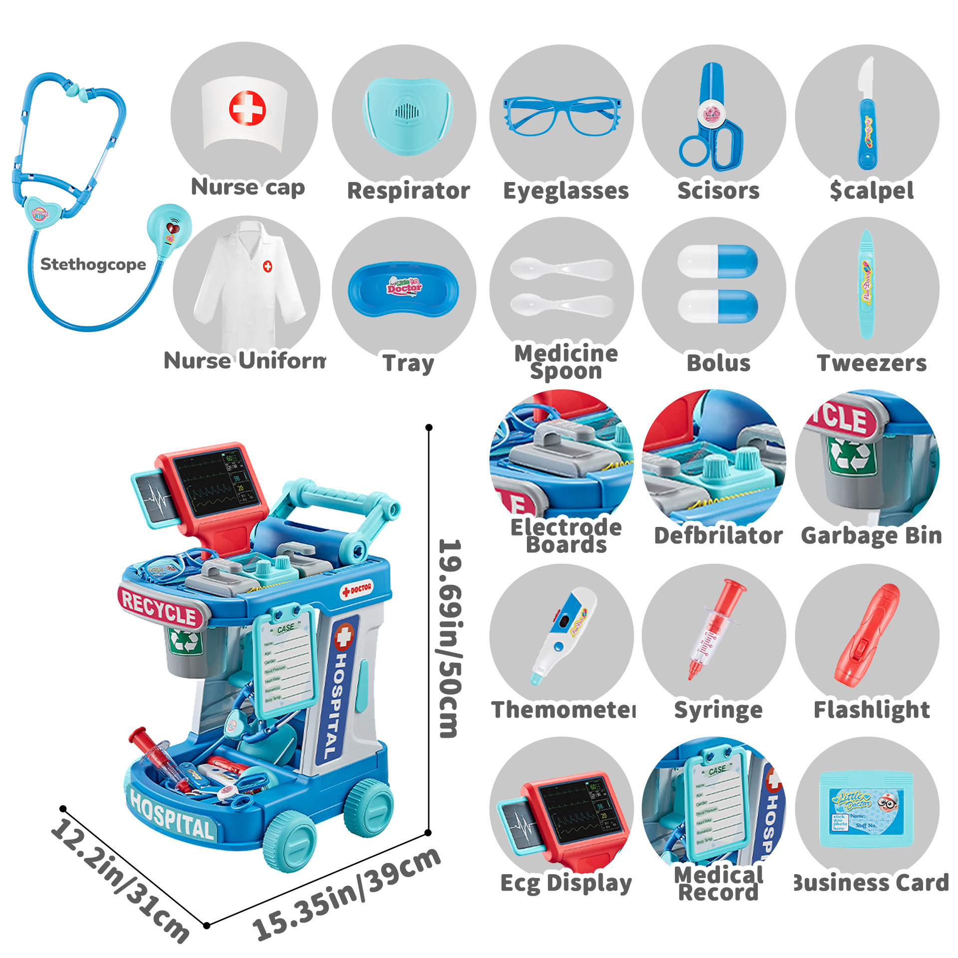 Doctor Kids Kit con Rolling Cart Dress Up Doctor Costume