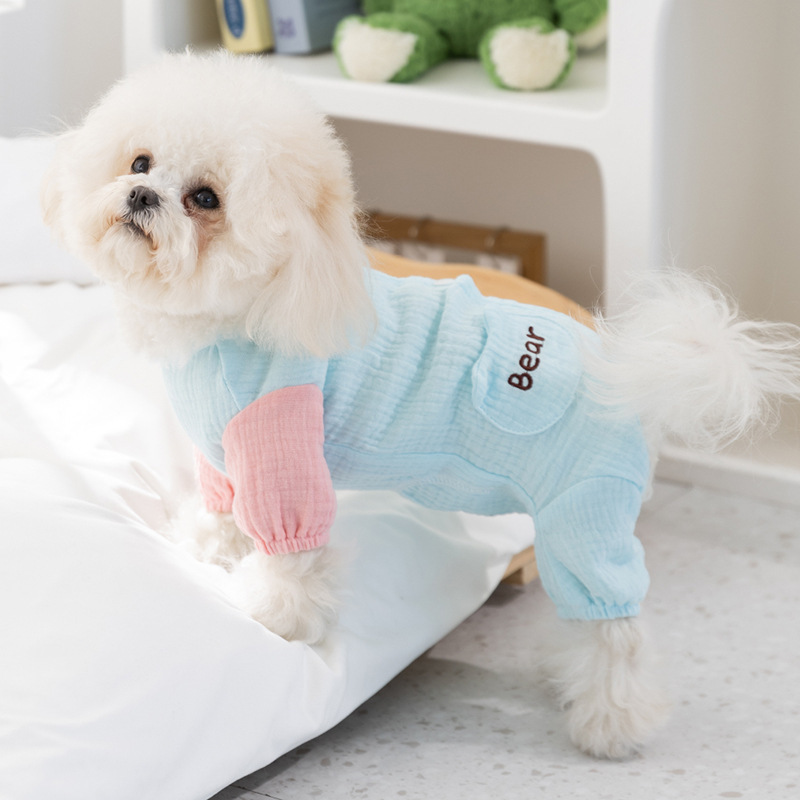 Primavera y verano delgada perros transpirables mallas de tela de malla abdominal gato ropa de aire acondicionado ropa para el hogar ropa de perros mascotas