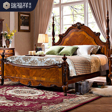 美式乡村复古罗马柱欧式雕花实木大床主卧室1.8米简约雕刻婚床
