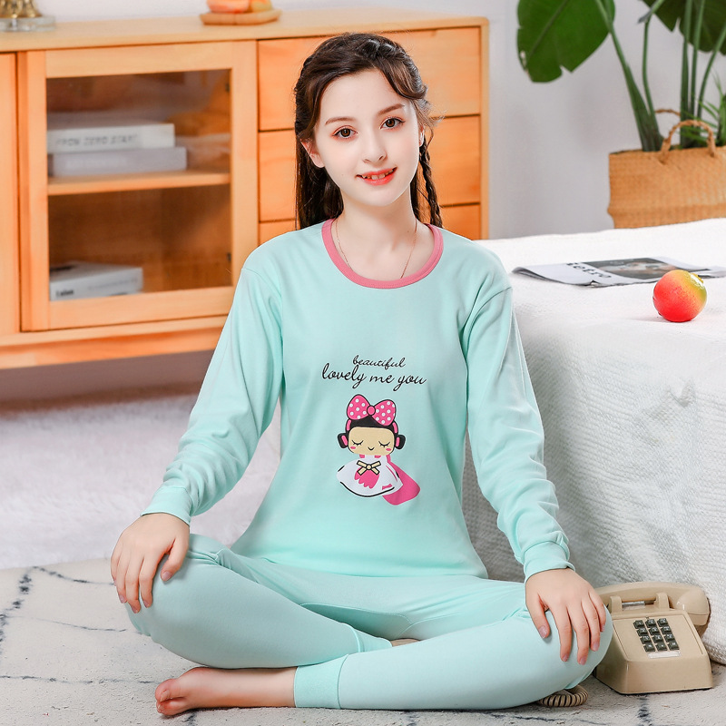 Ropa interior para niños conjunto de algodón puro medio y grande niños ropa de otoño pantalones largos algodón adolescentes niñas suéter de algodón más ropa interior de tamaño