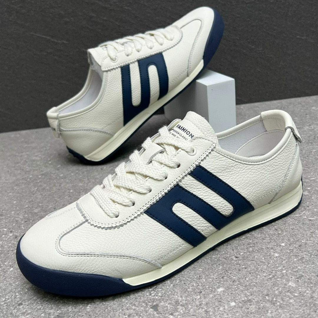 Новые мужские кроссовки 2025 года: белые, из натуральной кожи, повседневные, с цветовыми блоками, модные, универсальные, на мягкой подошве, на шнуровке, высококачественные спортивные туфли