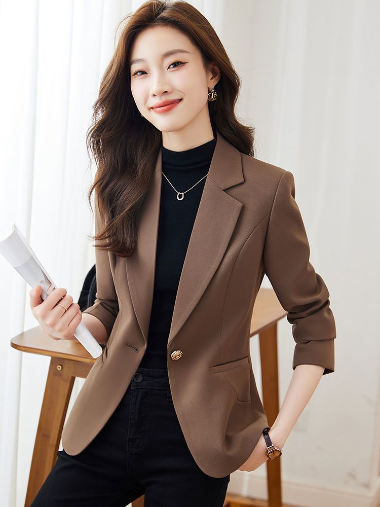 Brown Blazer Elegant Casual Jacket For Women Lightweight Coat_voghion.com