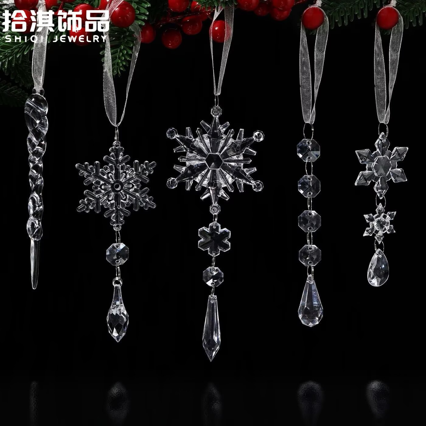 Christmas decorations, Christmas tree ornaments, 2026 new Christmas snowflake and ice crystal pendants, scene arrangement props