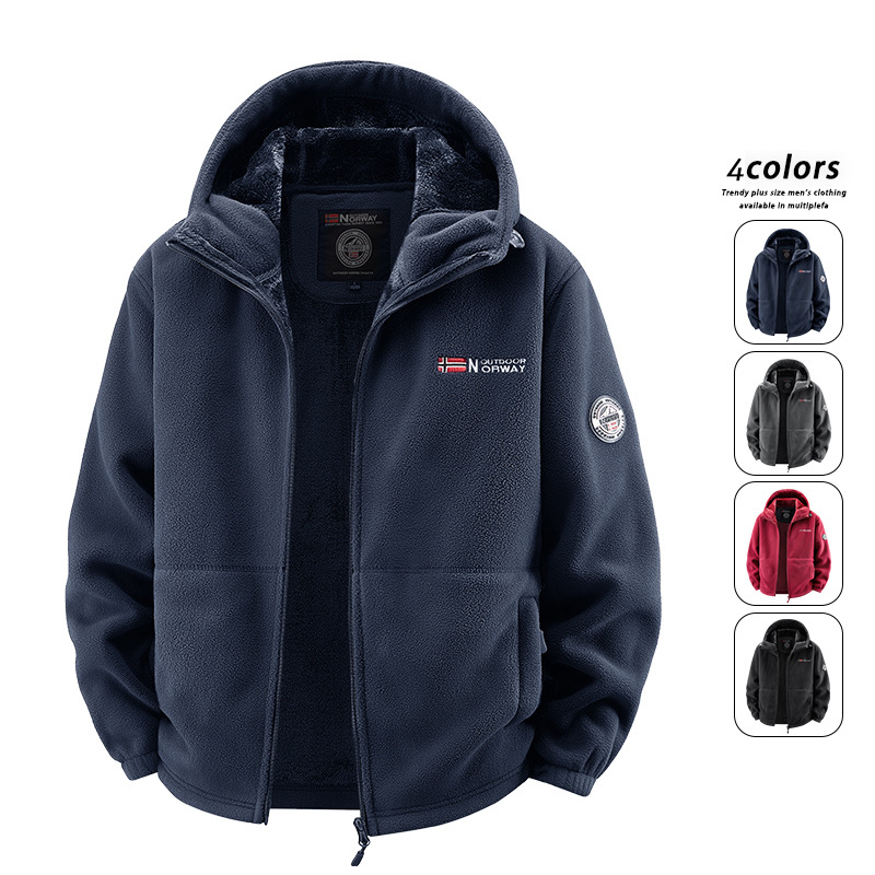 Winter New Men's Fleece-Lined Thickened Warm Windproof Outdoor Casual Jacket Fashion Trendy Men's Coat
