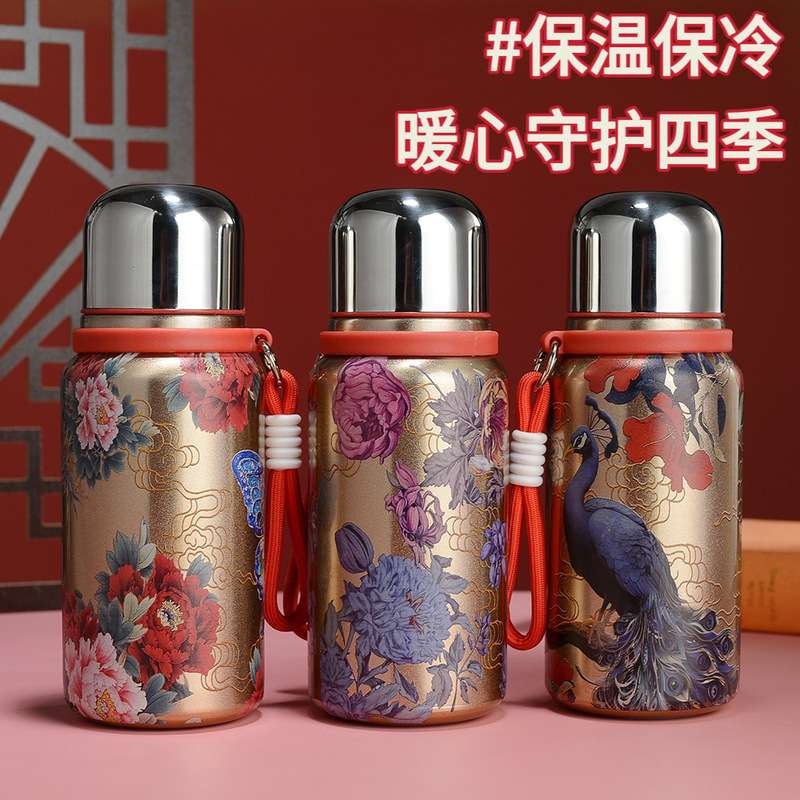 国风复古高档金色小钢炮保温杯大容量便携提手随行杯女高颜值水杯|undefined