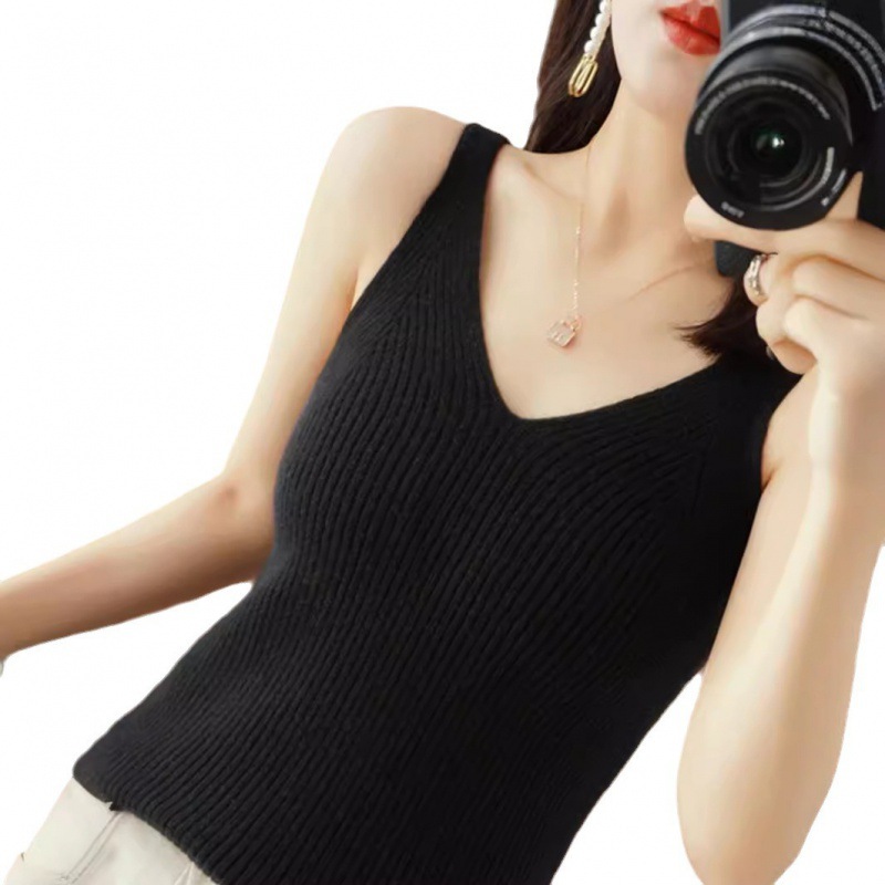 V-NECK 니트 슬링 여성용 여름 외부 기본 조끼 디자인 틈새 섹시한 세트 내부 슬림 탑