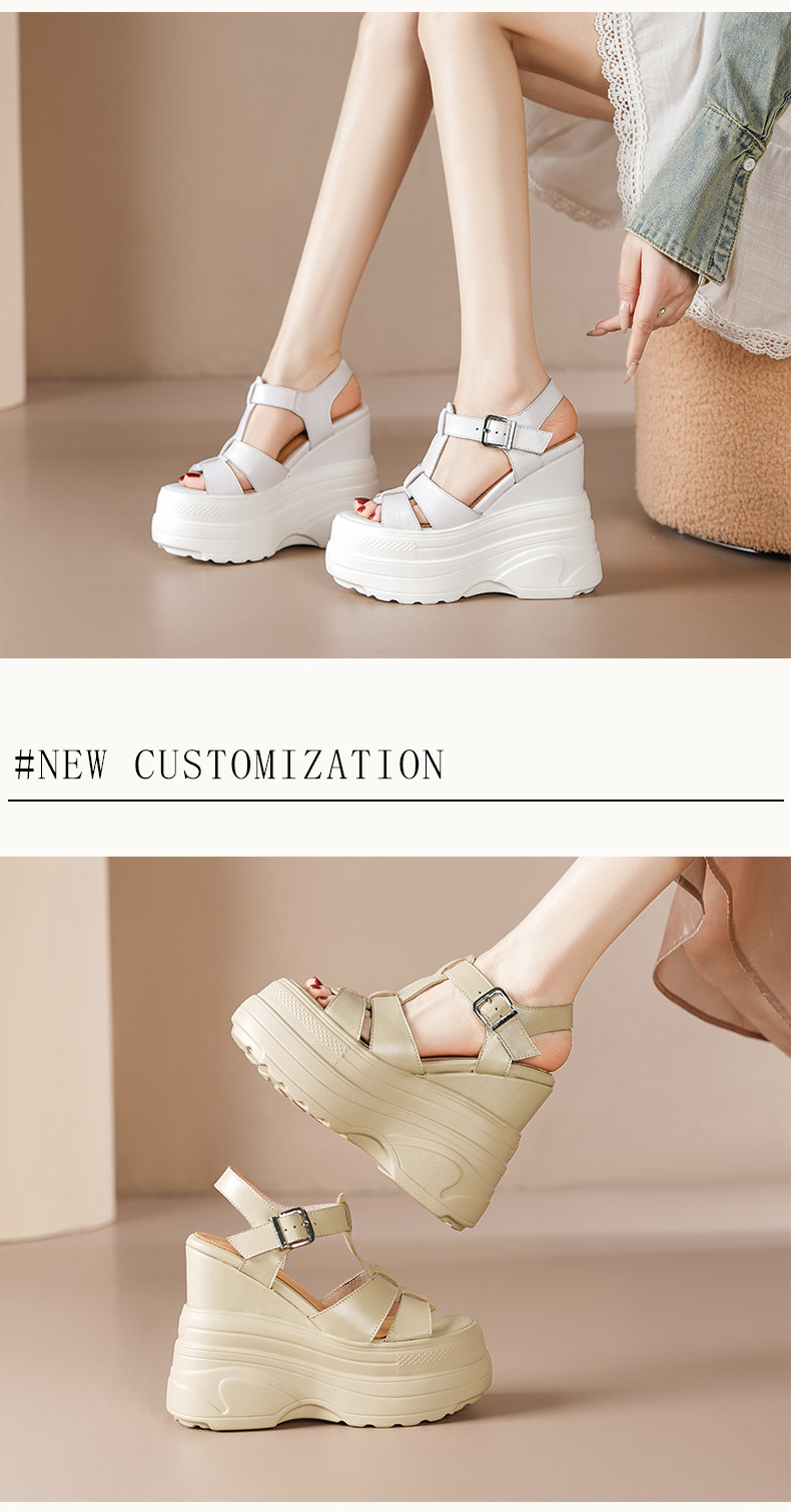 Sandal La Mã nữ đế xuồng cao 14 cm, mũi hở, phong cách đường phố — Màu đen, Màu trắng, Màu mơ chi tiết 3